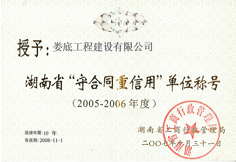 2005-2006年度湖南省守合同重信用單位